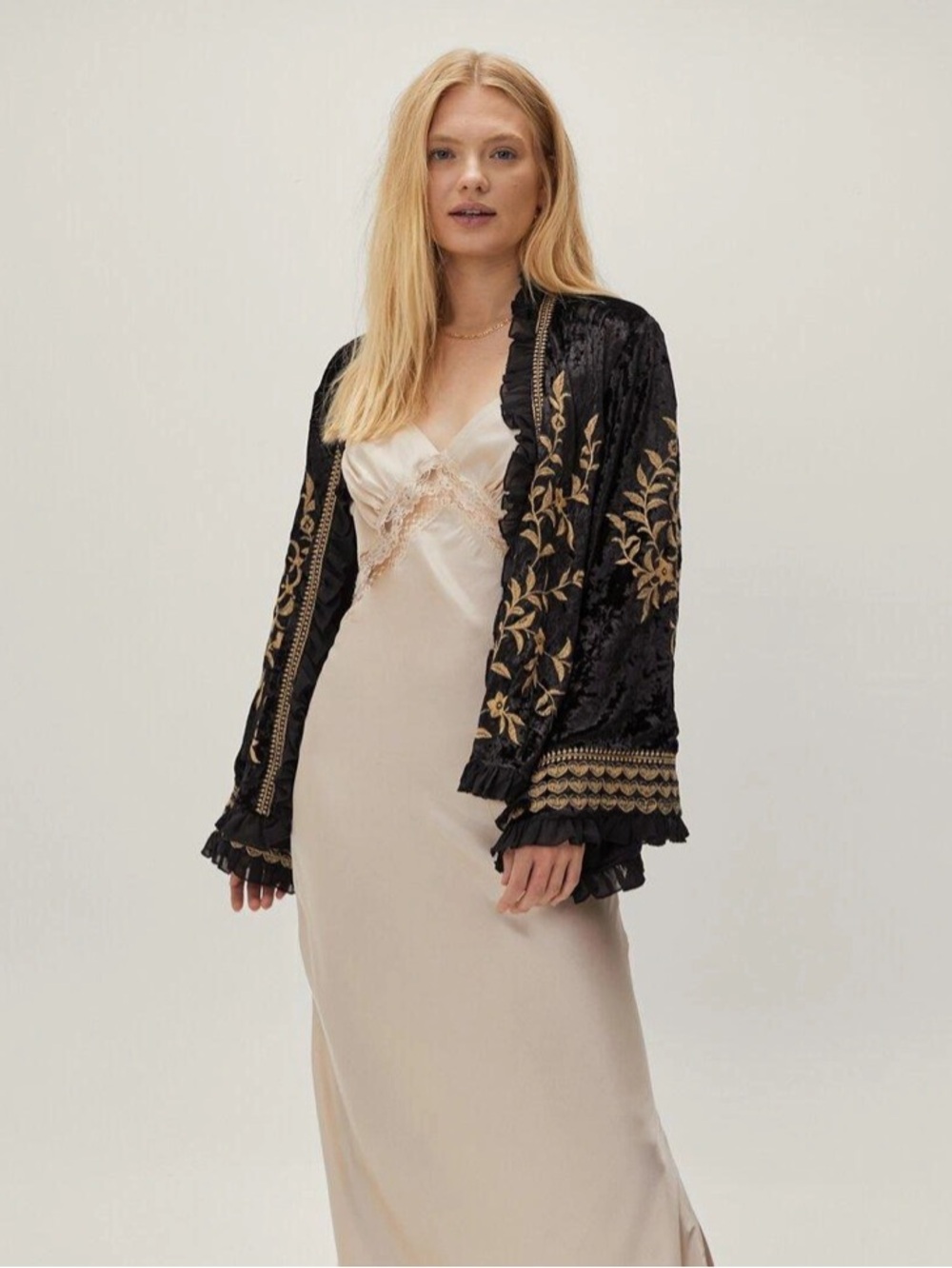 Embroidered velvet jacket/bed coat